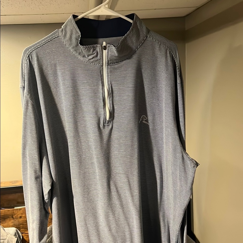 Rhoback Blue and White Striped Quarter-Zip Pullover